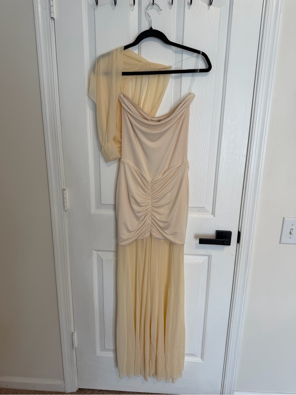 Meshki Ivory Off-Shoulder Slinky Mesh Maxi Dress, Size L 🤍 NWTS - Picture 3 of 7